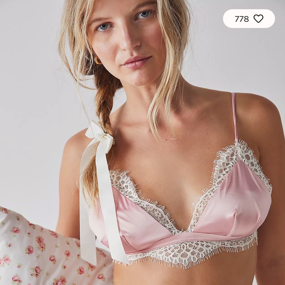 NWT Intimately Free People Call You Mine Pink Satin Lace Bralette XS